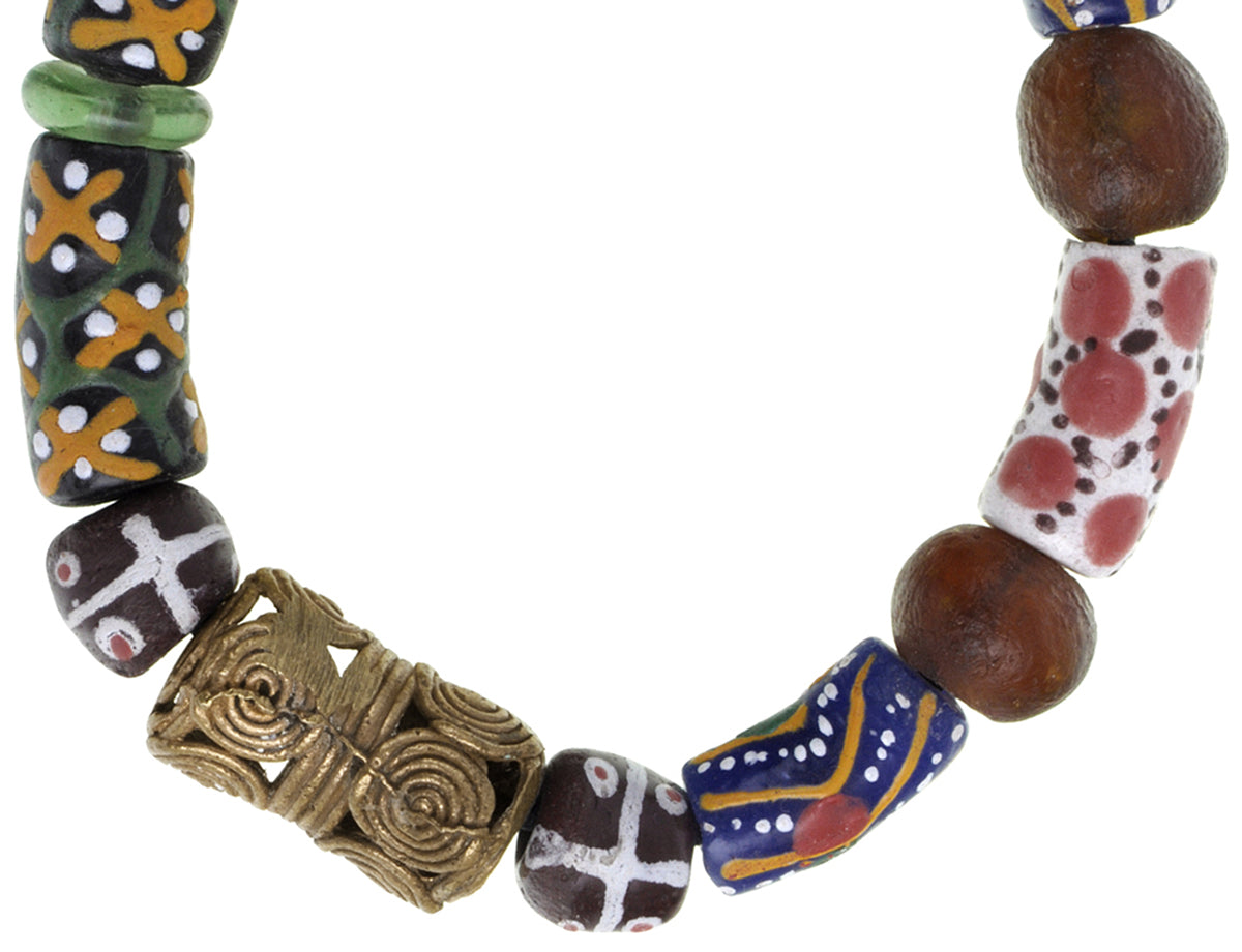 Handmade recycled glass beads brass lost wax Ashanti Krobo bracelet Africa Ghana - Tribalgh