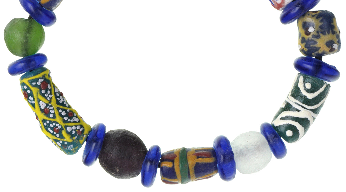 Handmade bracelet recycled glass beads brass lost wax ceremonial Ashanti Krobo - Tribalgh