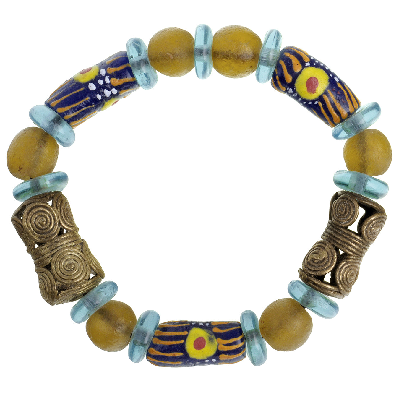Perle di ottone di vetro fatte a mano africane Braccialetto di cera persa di Ashanti di vetro di polvere di Krobo - Tribalgh