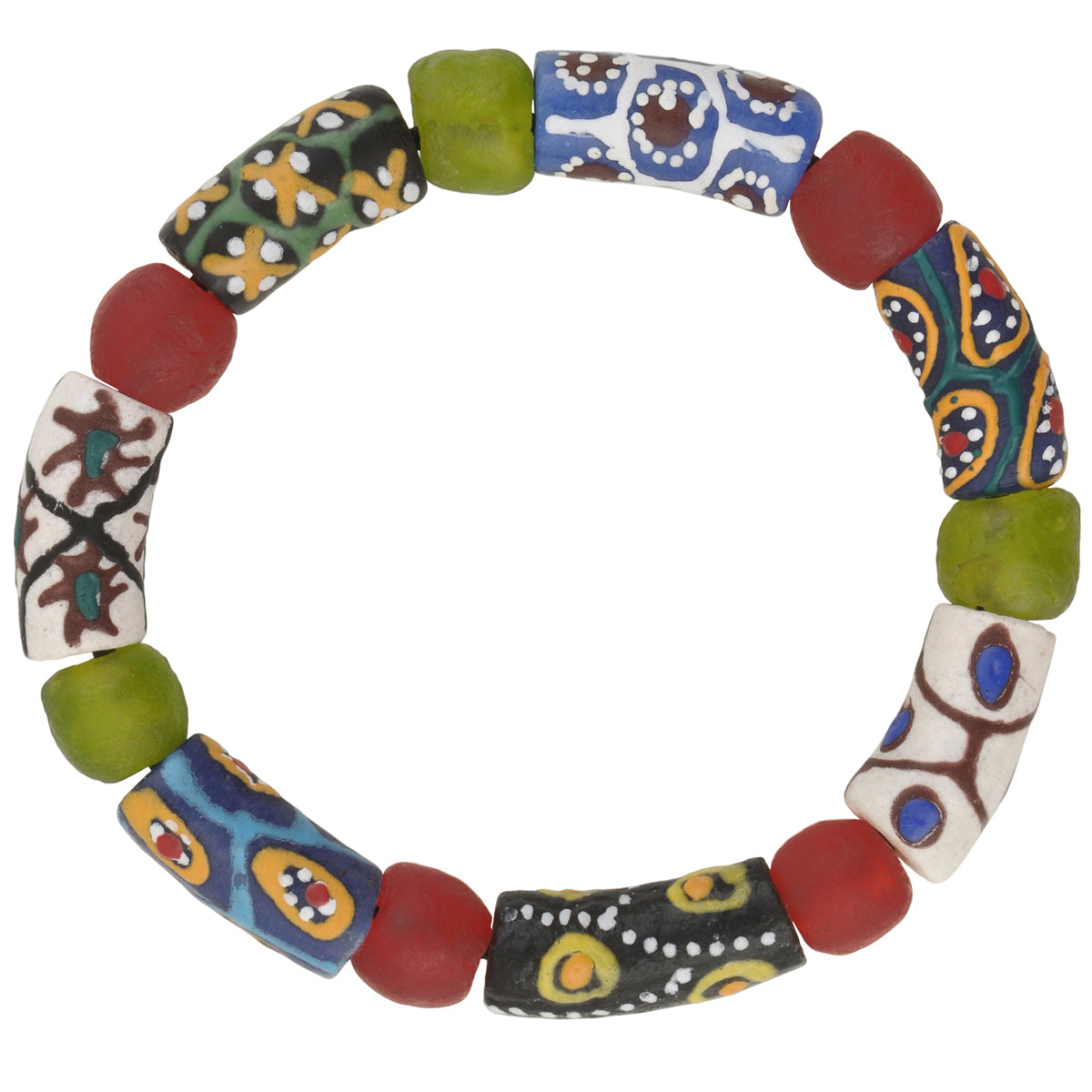 Recycled powder glass beads African trade handmade stretched bracelet Krobo - Tribalgh