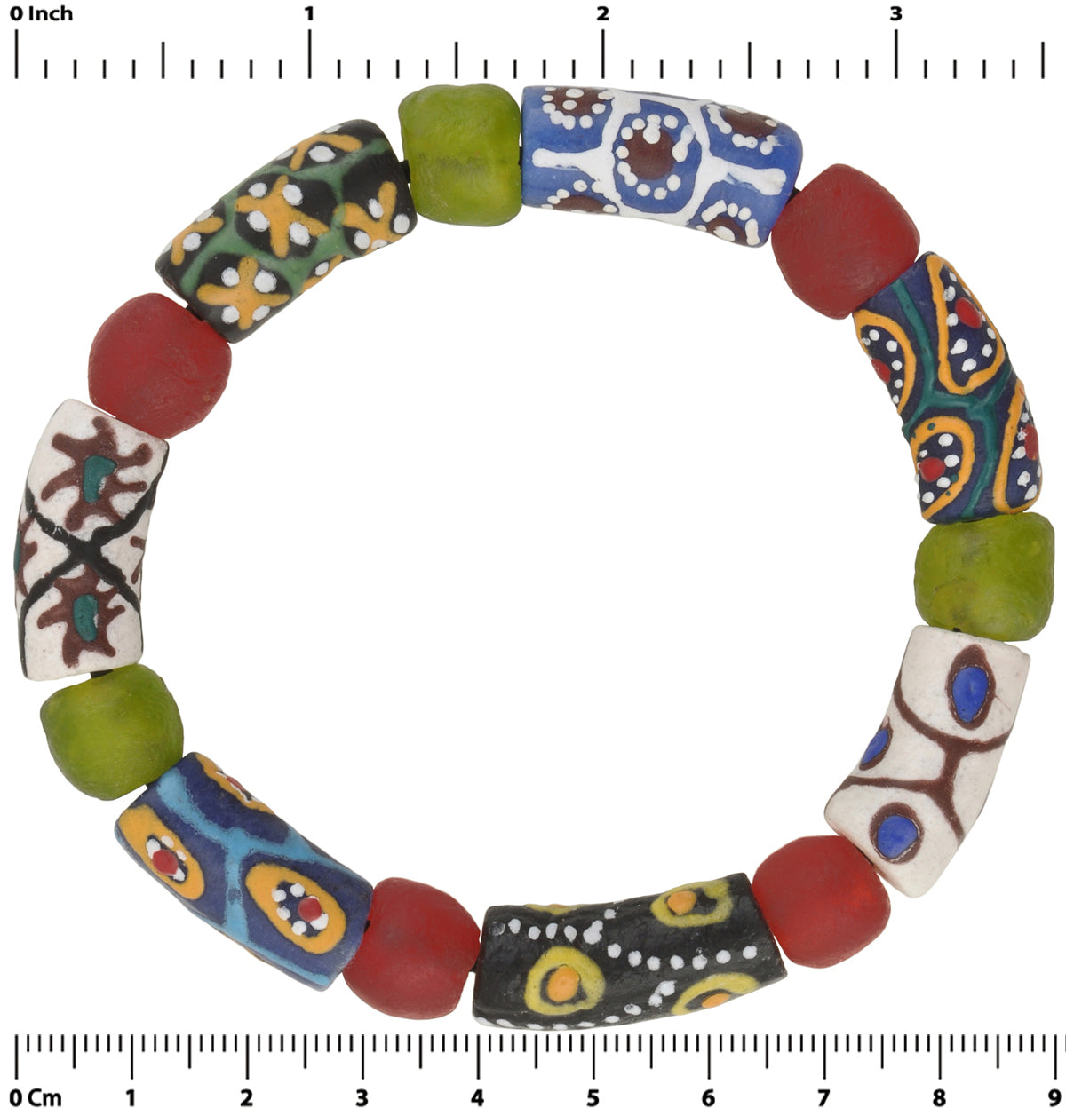 Recycled powder glass beads African trade handmade stretched bracelet Krobo - Tribalgh