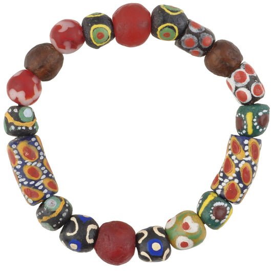 Krobo trade beads African powder glass recycled handmade stretched bracelet - Tribalgh