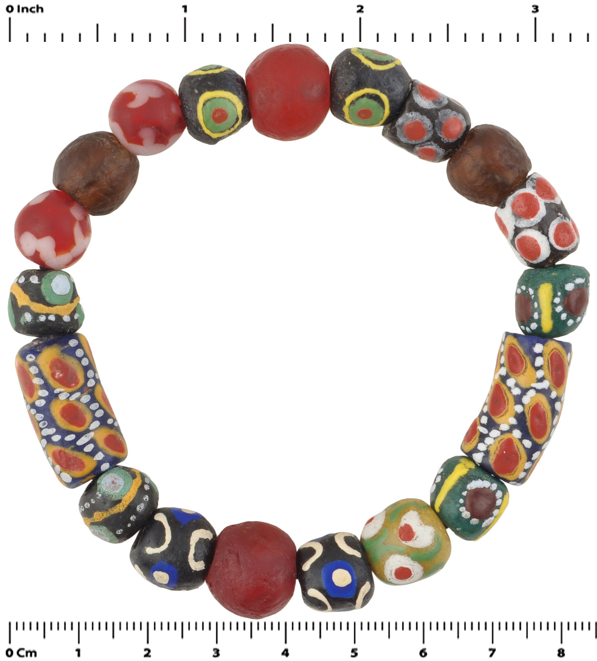Krobo trade beads African powder glass recycled handmade stretched bracelet - Tribalgh