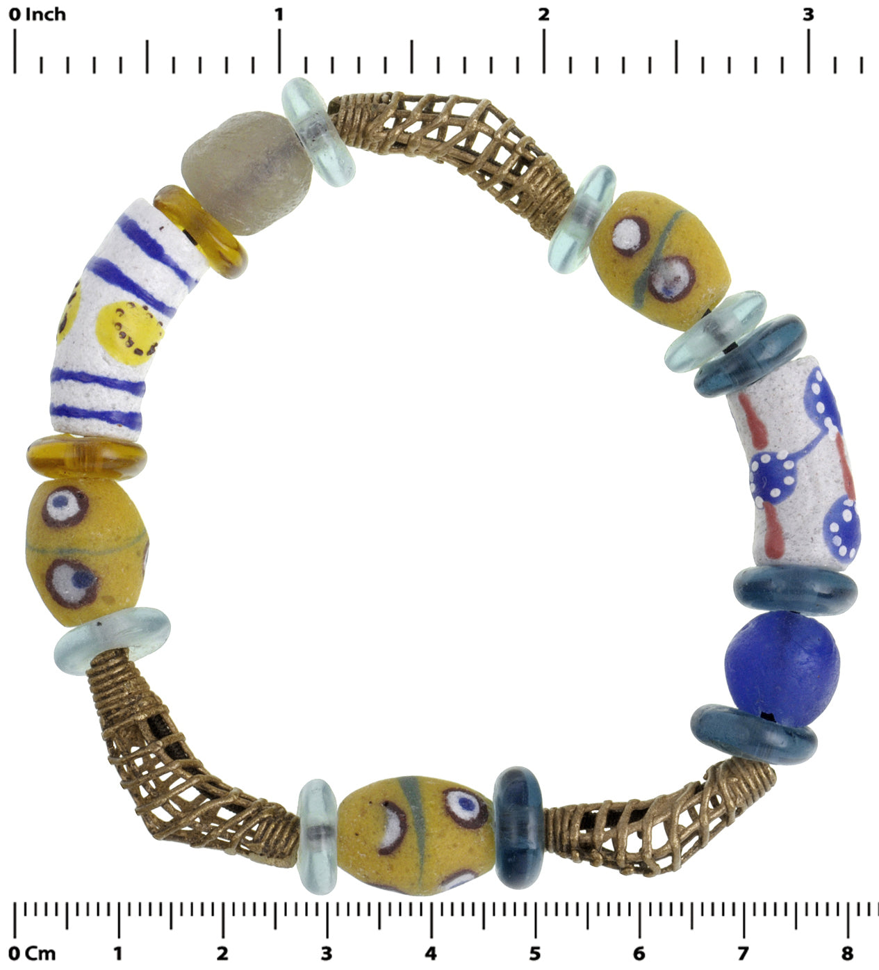 Bracciale africano fatto a mano in ottone di perle di vetro Krobo riciclato Ashanti bronzo etnico - Tribalgh