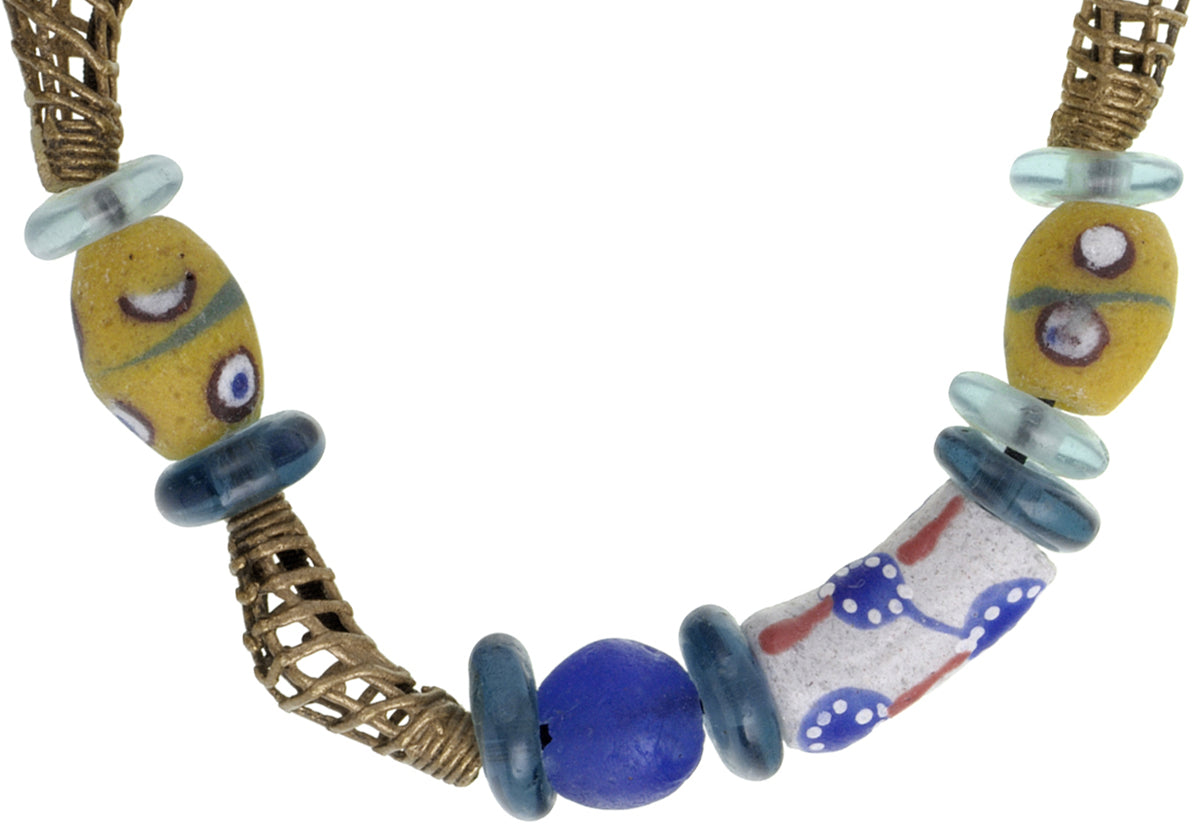 African handmade brass glass beads bracelet Krobo recycled Ashanti bronze ethnic - Tribalgh