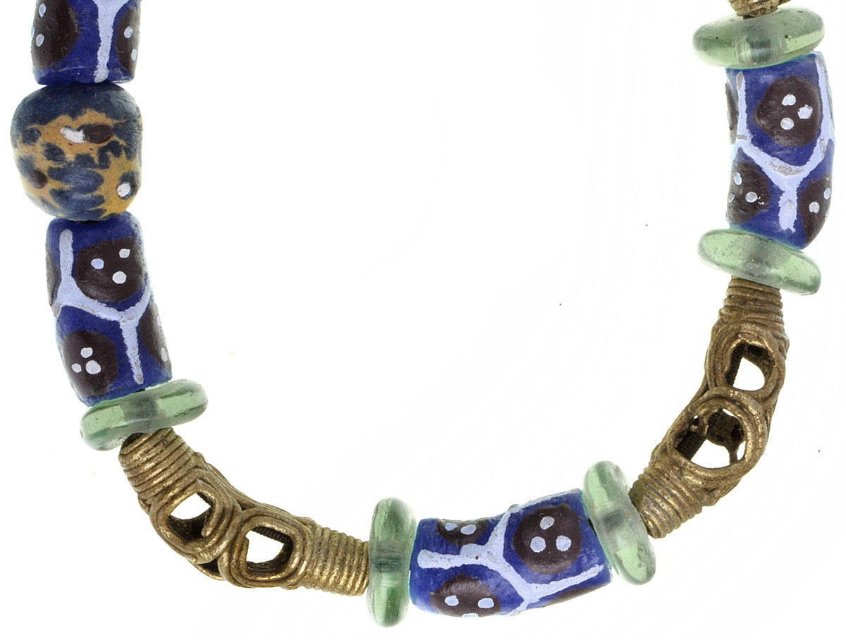 Handmade African glass brass beads recycled Krobo Ashanti ethnic tribal bracelet - Tribalgh