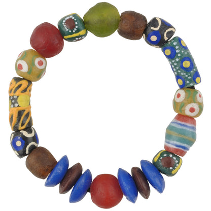 African powder glass recycled beads handmade stretched bracelet Krobo trade - Tribalgh