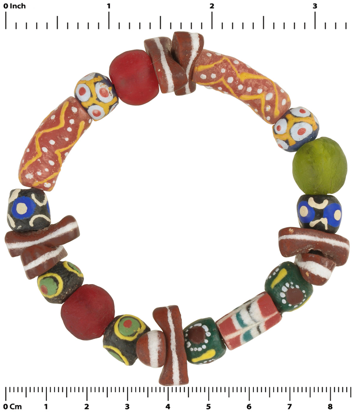 Powder glass recycled beads handmade Krobo African trade bracelet stretched - Tribalgh