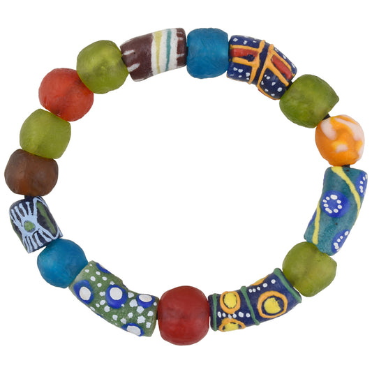 Recycled beads powder glass handmade Krobo African trade stretched bracelet - Tribalgh