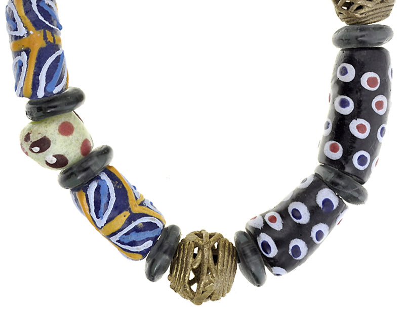 African trade beads Ashanti brass Krobo recycled powder glass handmade bracelet - Tribalgh
