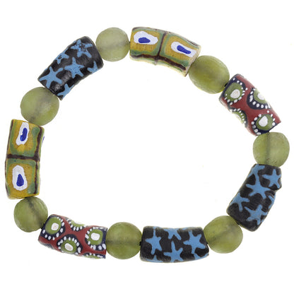 Braccialetto di gioielli etnici cerimoniali Krobo perline africane fatte a mano in polvere di vetro - Tribalgh