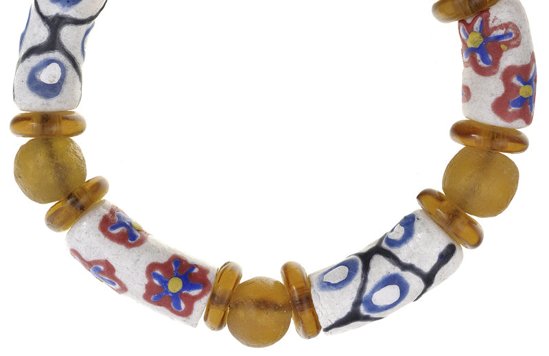 Trade beads African recycled powder glass Krobo Ghana glass bracelet stretched - Tribalgh