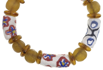 Trade beads African recycled powder glass Krobo Ghana glass bracelet stretched - Tribalgh