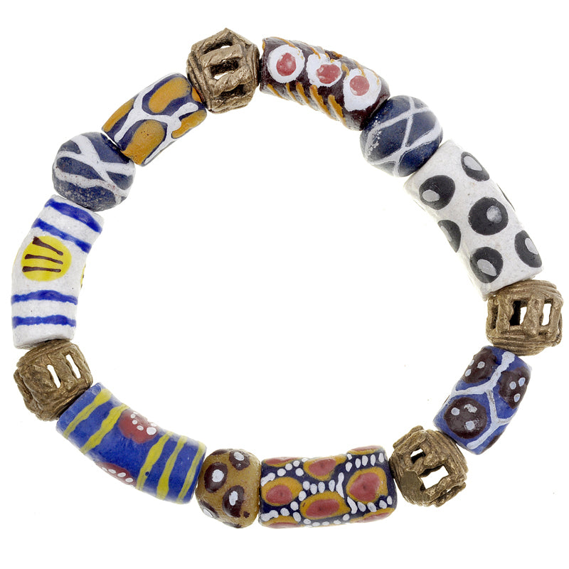 Brass glass beads handmade African jewelry Ashanti Krobo tribal ethnic bracelet - Tribalgh