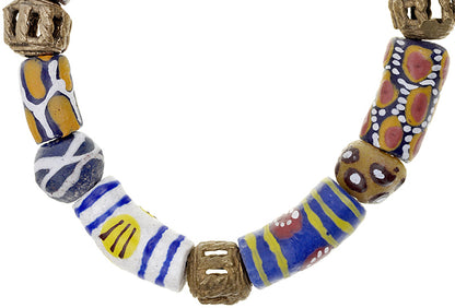 Brass glass beads handmade African jewelry Ashanti Krobo tribal ethnic bracelet - Tribalgh