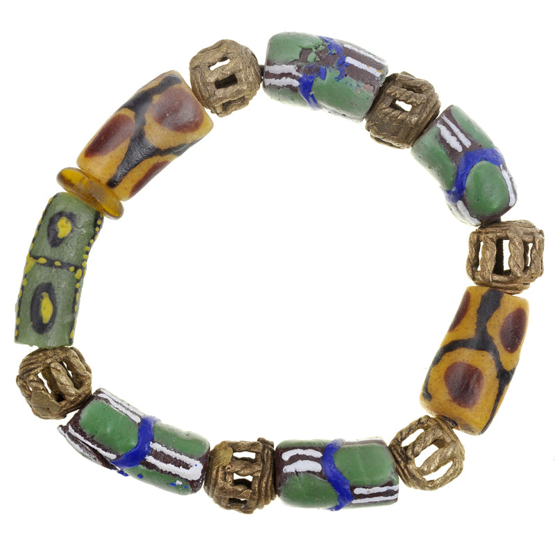 Glass brass handmade beads Ashanti lost wax Krobo powder glass African bracelet - Tribalgh
