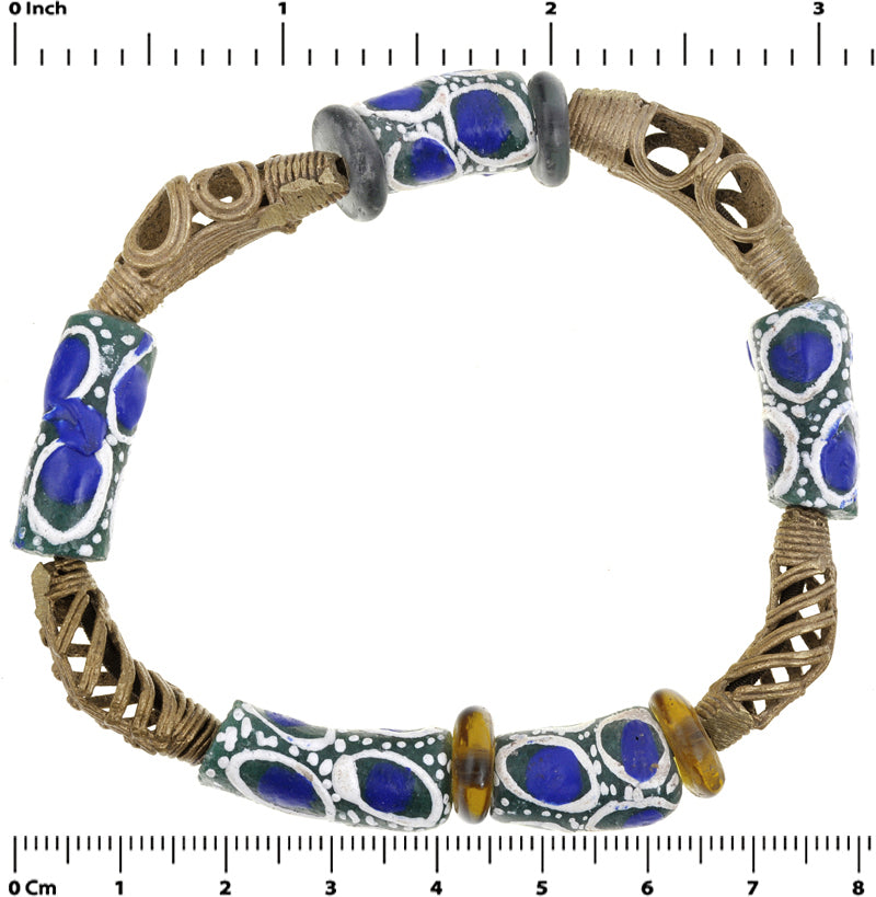 Krobo powder glass beads brass Ashanti lost wax African bracelet Ghana jewelry - Tribalgh