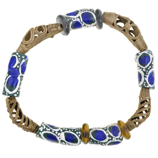 Krobo powder glass beads brass Ashanti lost wax African bracelet Ghana jewelry - Tribalgh