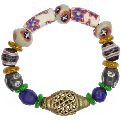 African handmade glass brass beads Krobo Ashanti jewelry bracelet - Tribalgh