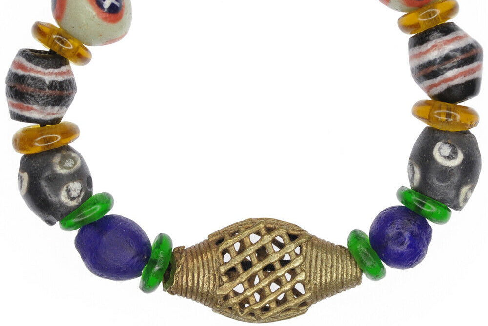 African handmade glass brass beads Krobo Ashanti jewelry bracelet - Tribalgh