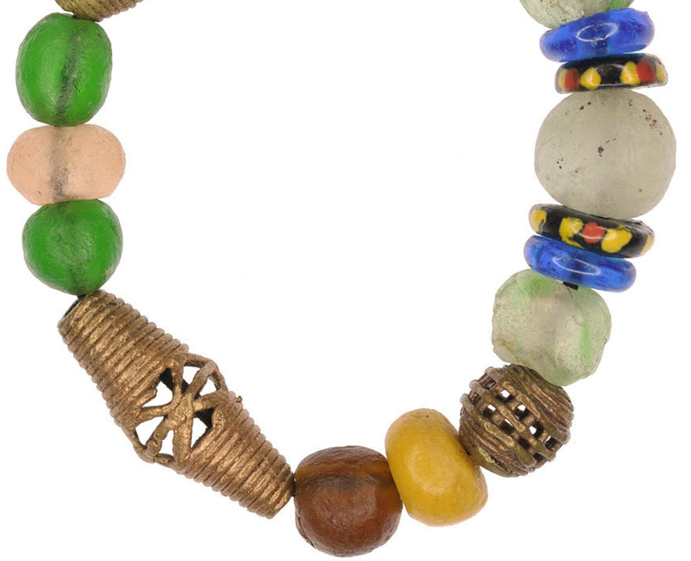 Afrikanische Perlen handgefertigtes recyceltes Glas-Messing-Armband Krobo - Tribalgh