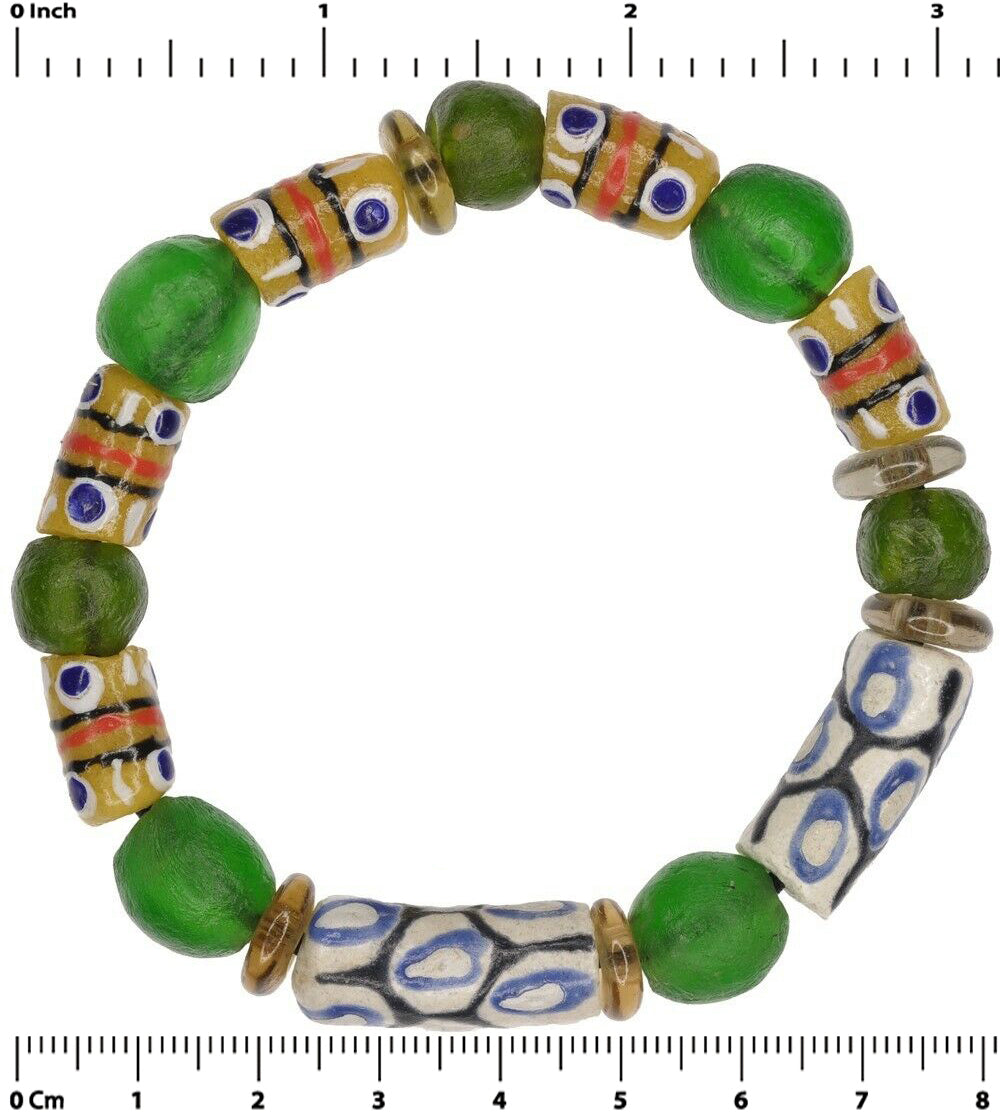Handgemachte Perlen Pulverglas recycelter afrikanischer Schmuck gestrecktes Armband - Tribalgh