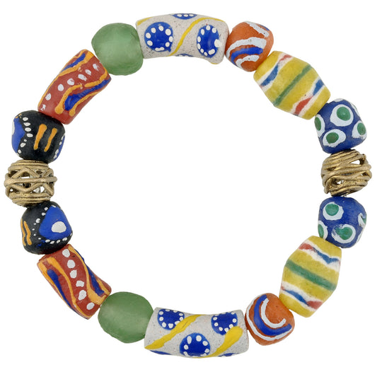 African Beads powder glass and brass Ashanti lost wax bracelet - Tribalgh