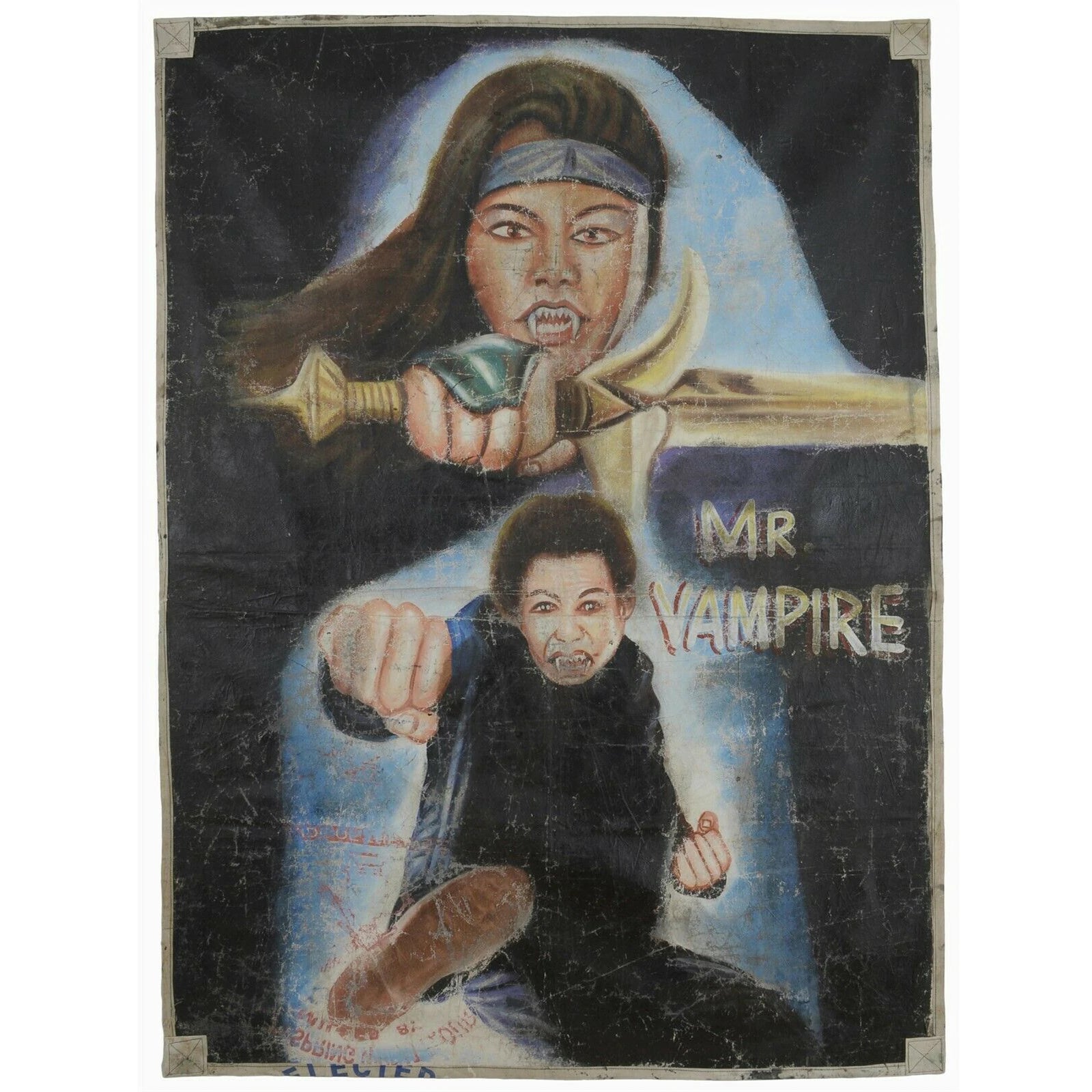 Αφίσα ταινίας της Γκάνας Αφρικανικός κινηματογράφος λαϊκός τοίχος ζωγραφισμένος στο χέρι Σακί από αλεύρι MR. VAMPIRE - Tribalgh