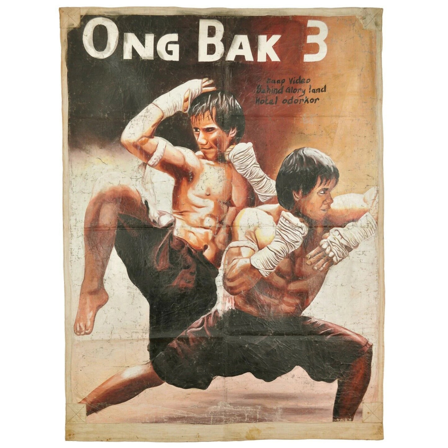 Arte africano Ghana Película Cine cartel mano pintura al óleo saco de harina ONG BAK 3 - Tribalgh