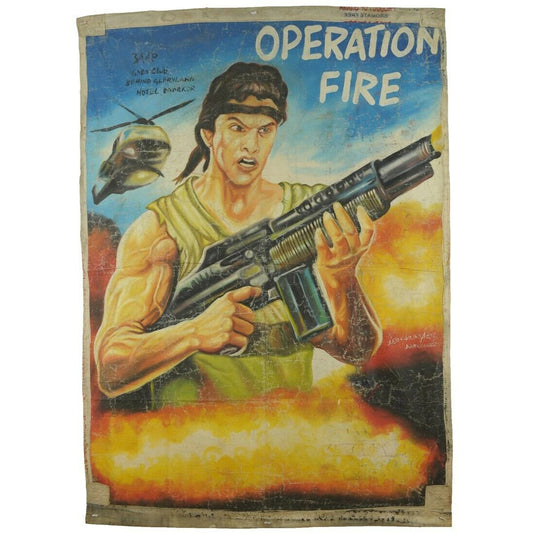 African Cinema Movie poster Ghana oil painting hand painted OPERATION FIRE - Tribalgh