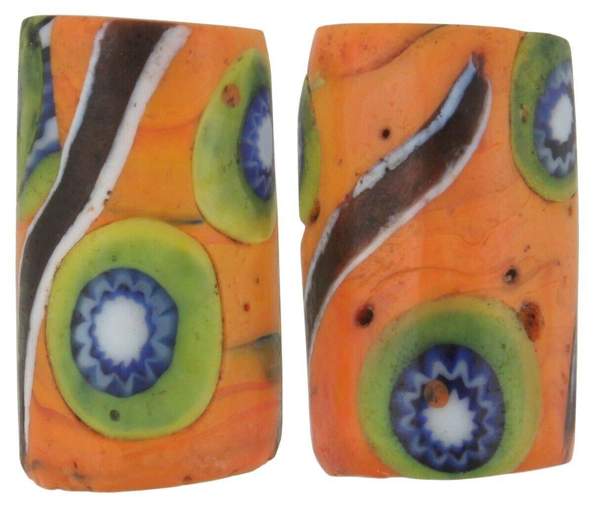 Seltene afrikanische Handelsperlen antikes Millefiori venezianisches Glas orange Murano-Mosaik - Tribalgh