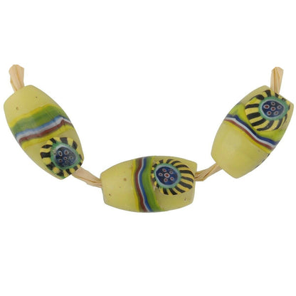 Antike afrikanische Handelsperlen oval Peacock Millefiori venezianisches Mosaikglas - Tribalgh