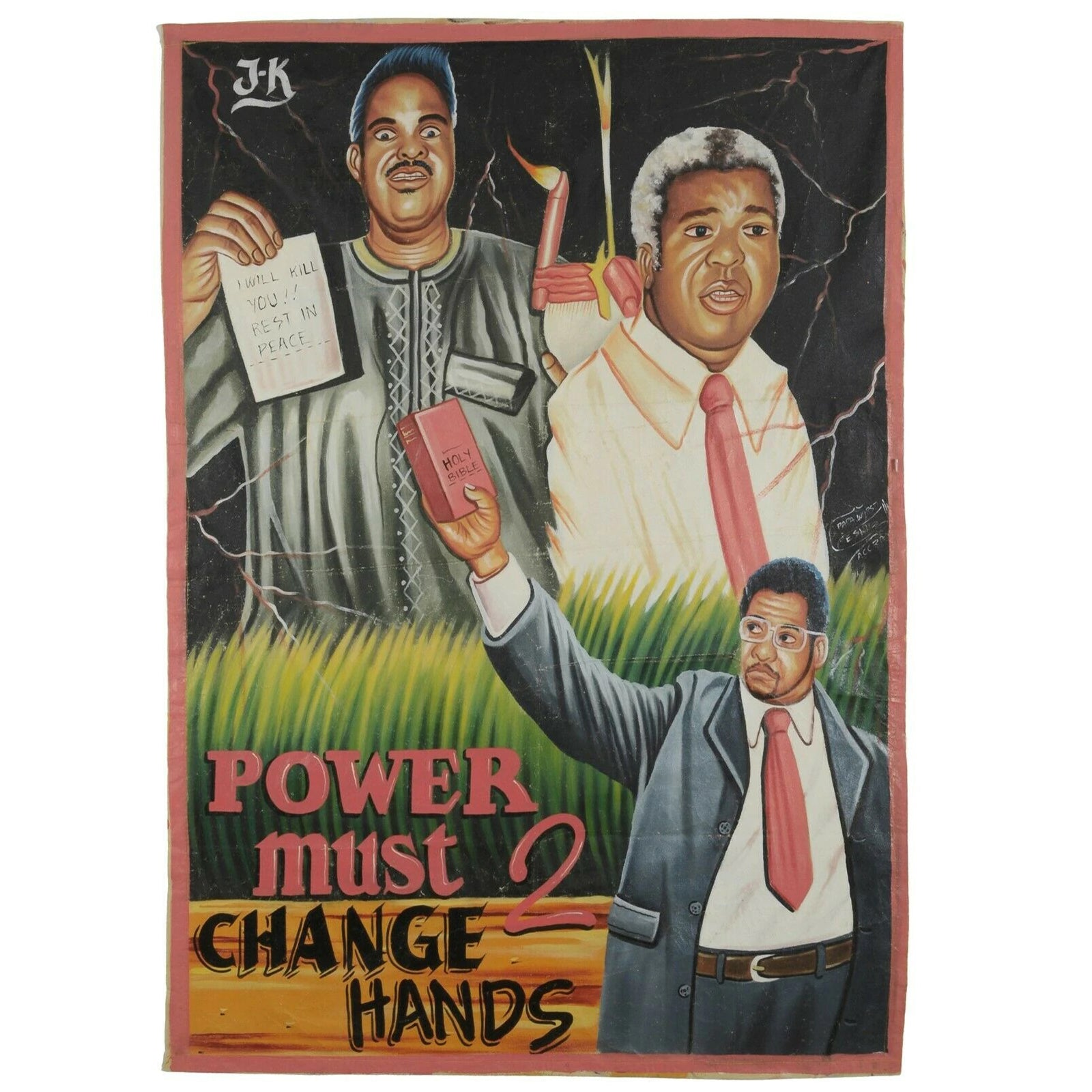 Movie poster African hand painted canvas Ghana BLACK MAGIC Power change hands - Tribalgh
