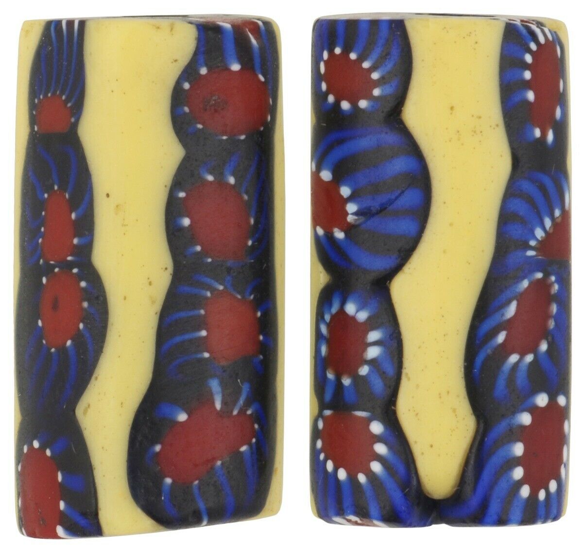 Antique African trade beads millefiori Venetian glass Murano mosaic rare pair - Tribalgh