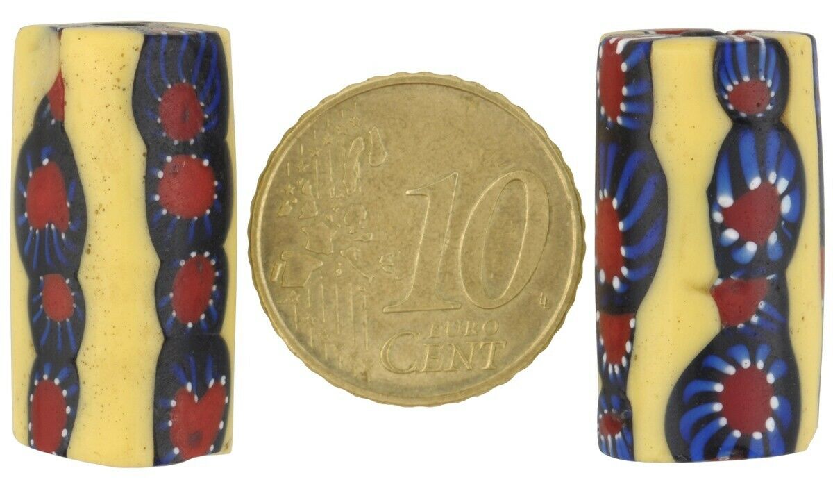 Antique African trade beads millefiori Venetian glass Murano mosaic rare pair - Tribalgh