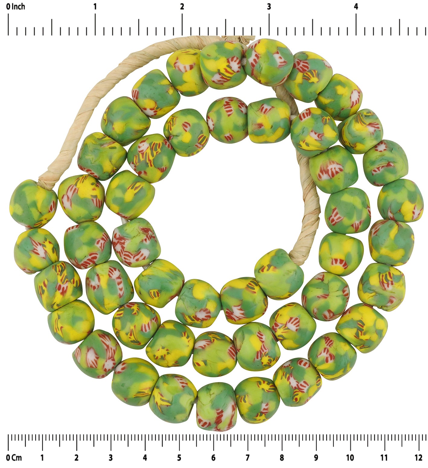 Atemberaubende geschmolzene Glasperlen aus Ghana – 12 mm recycelte afrikanische Handelsperlen – vergrößertes Detail