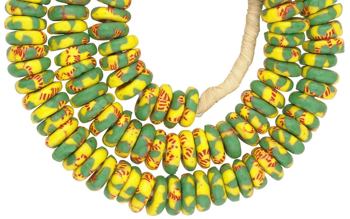 Krobo handmade disks recycled seed beads African necklace Ghana - Tribalgh