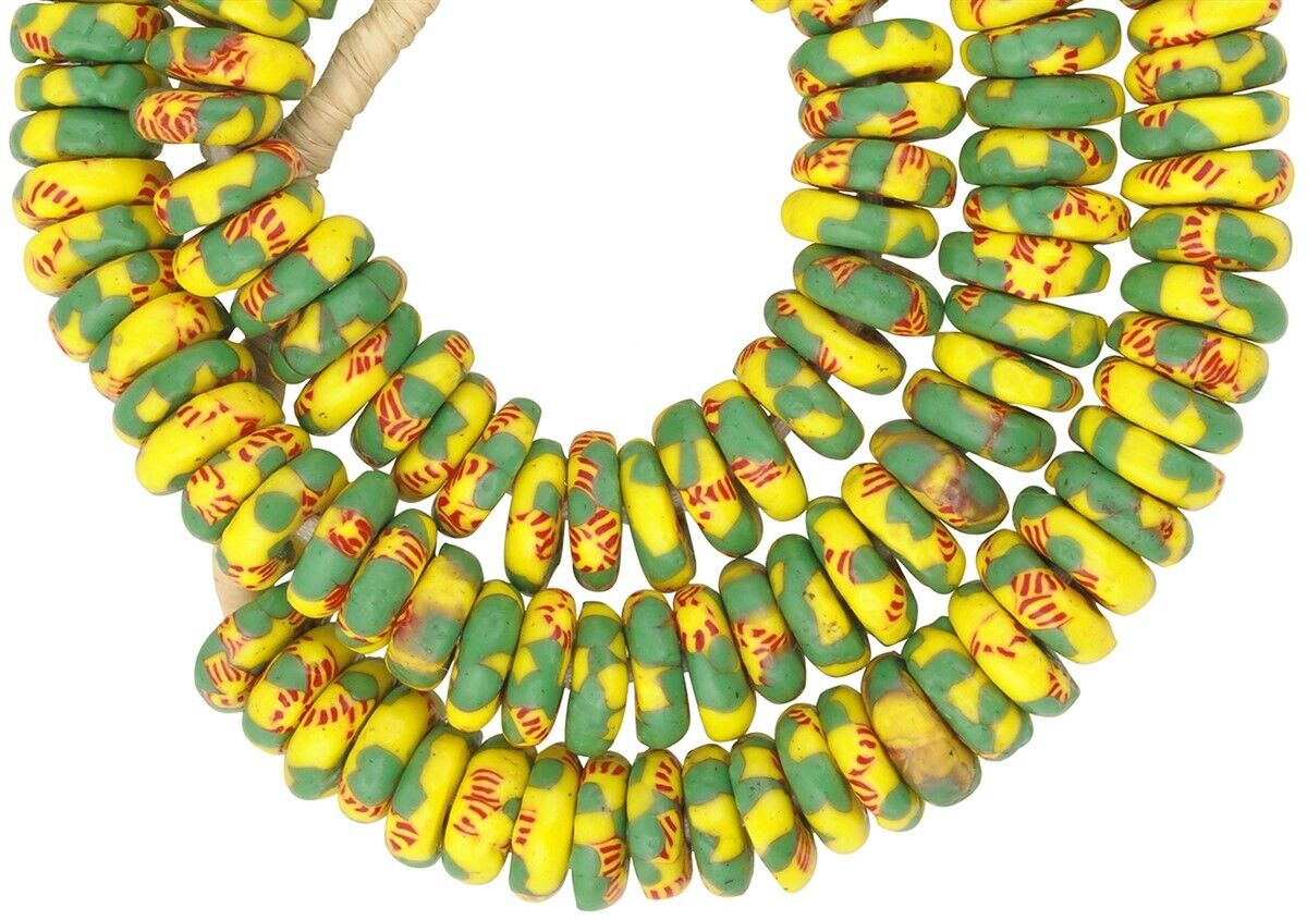 Krobo handmade disks recycled seed beads African necklace Ghana - Tribalgh