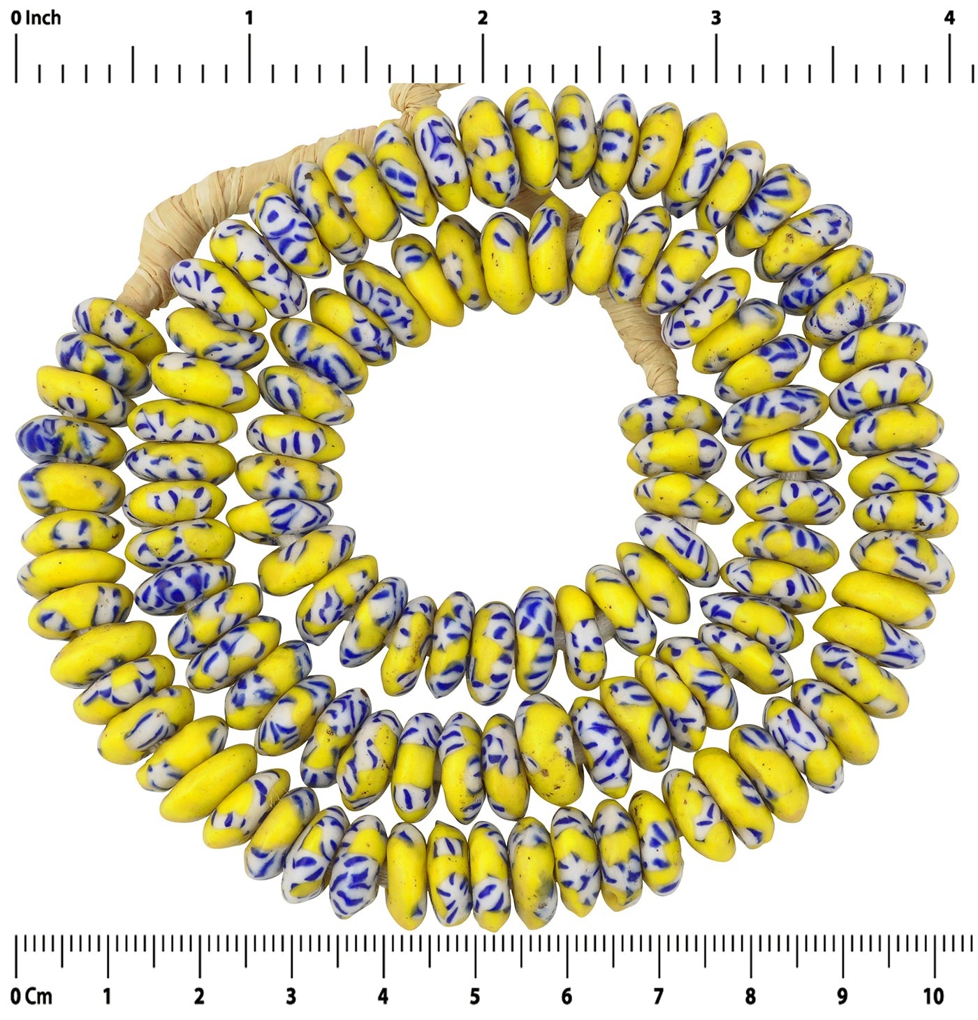 Handgefertigte afrikanische Handelsperlen - Geschmolzene Ghana-Glasscheiben 11–12 mm - vergrößertes Detail