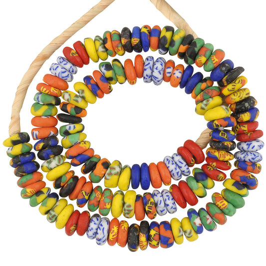 Recycled seed beads mix disc African ceremonial necklace Krobo Ghana - Tribalgh