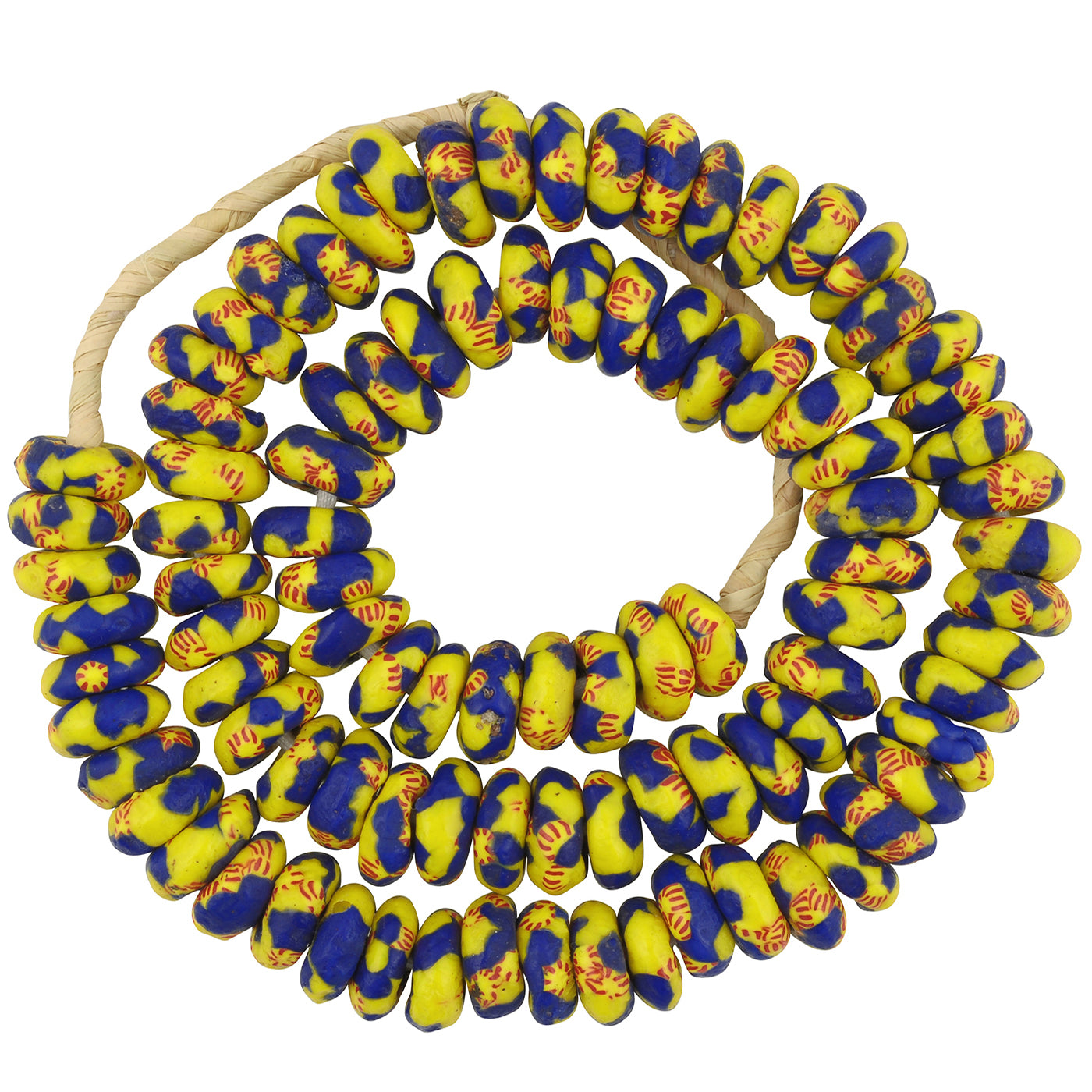 African beads recycled glass ceremonial necklace large disks Ghana - Tribalgh