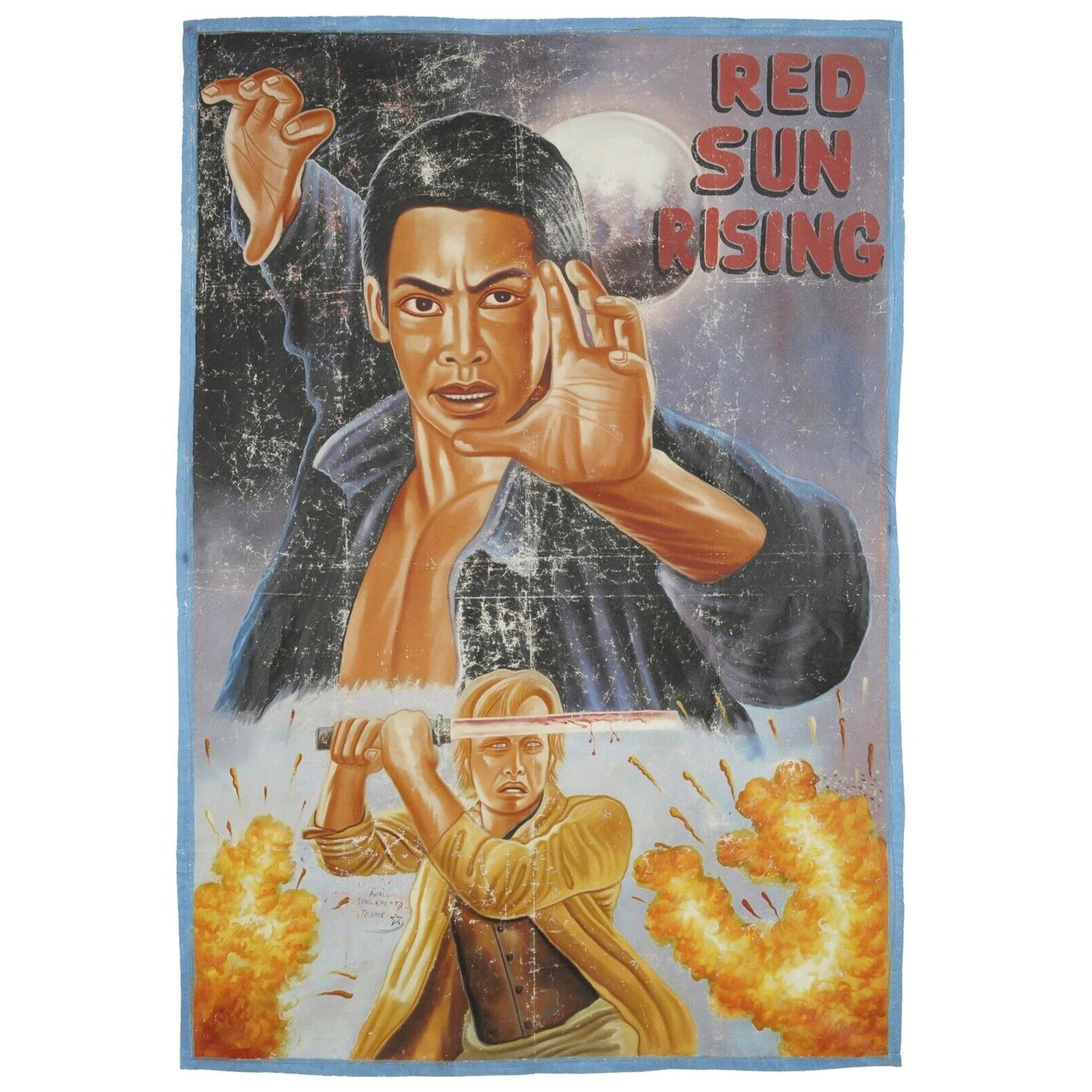 Hand painted Movie poster African oil sack canvas cinema Ghana Red Sun Rising - Tribalgh