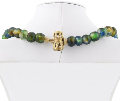 Recycled powder glass beads handmade Krobo brass Ashanti African tribal necklace - Tribalgh