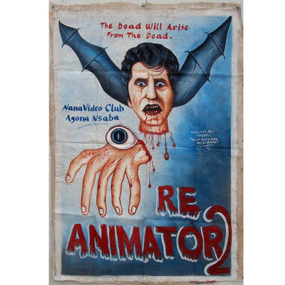 BRIDE OF THE RE-ANIMATOR 2 MOVIE POSTER HAND PAINTED IN GHANA ON RECYCLED FLOUR SACK