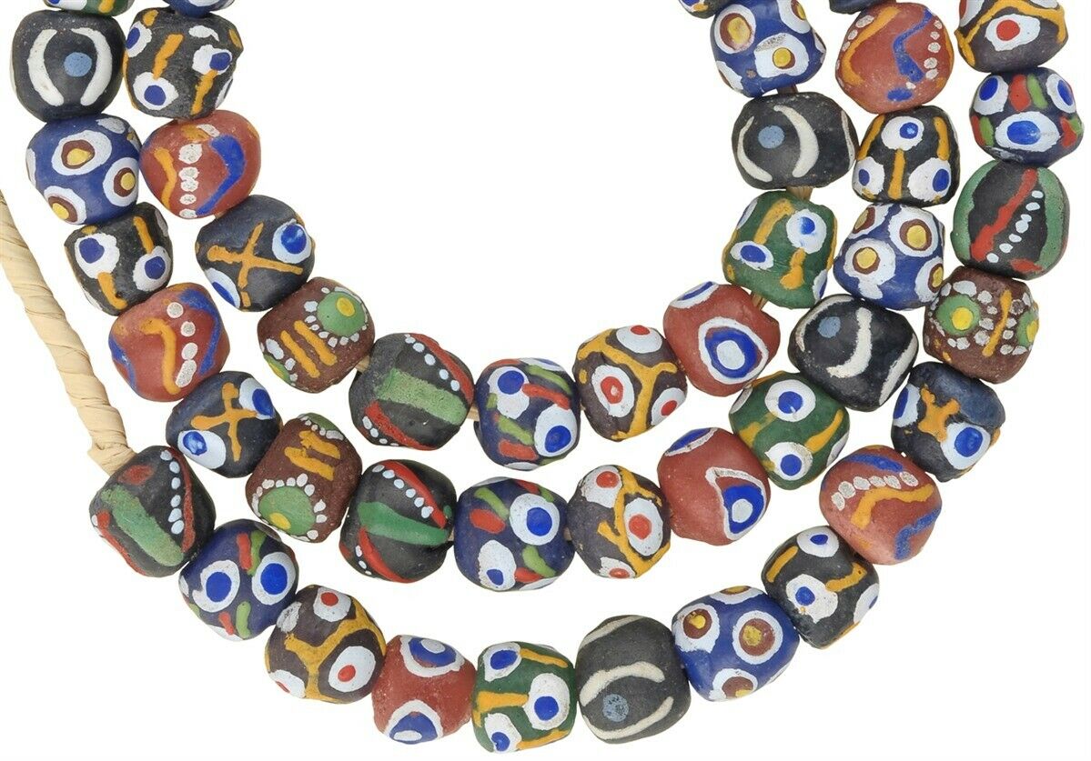 African beads recycled powder glass Krobo trade ethnic necklace Ghana handmade - Tribalgh