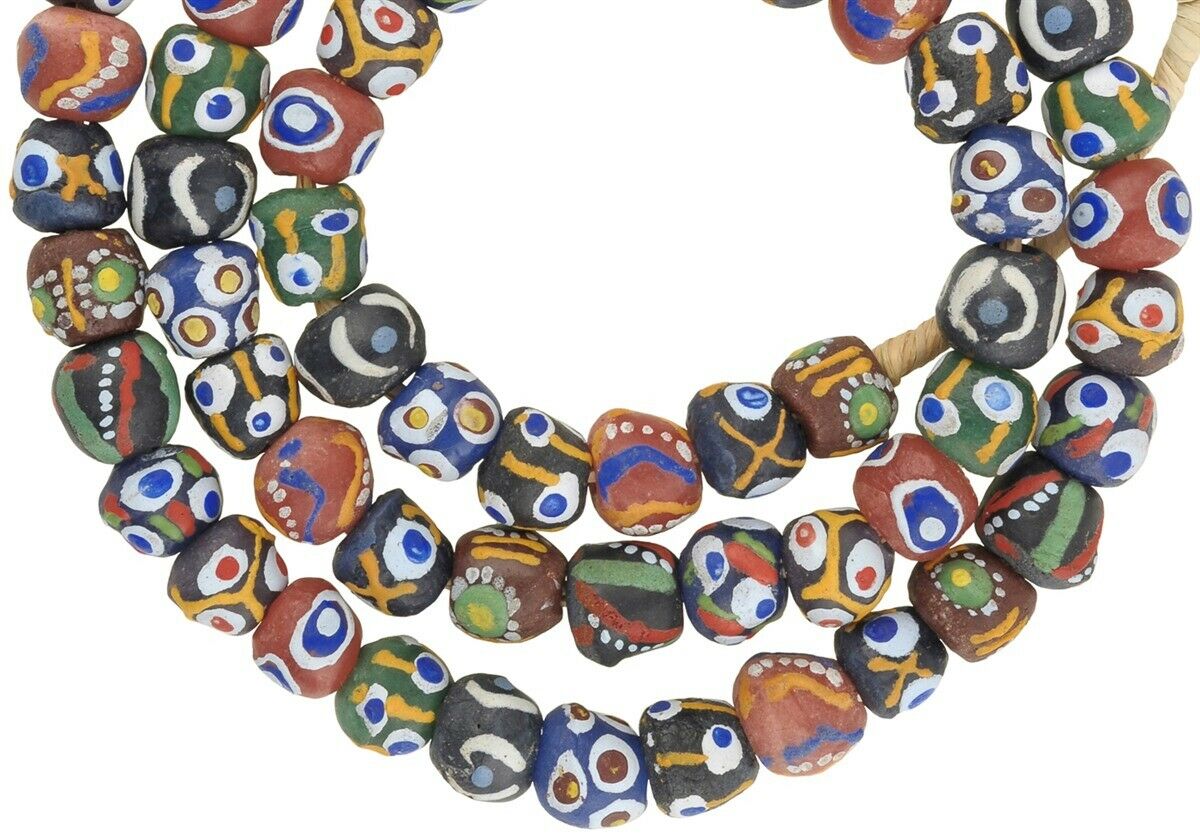 African beads recycled powder glass Krobo trade ethnic necklace Ghana handmade - Tribalgh