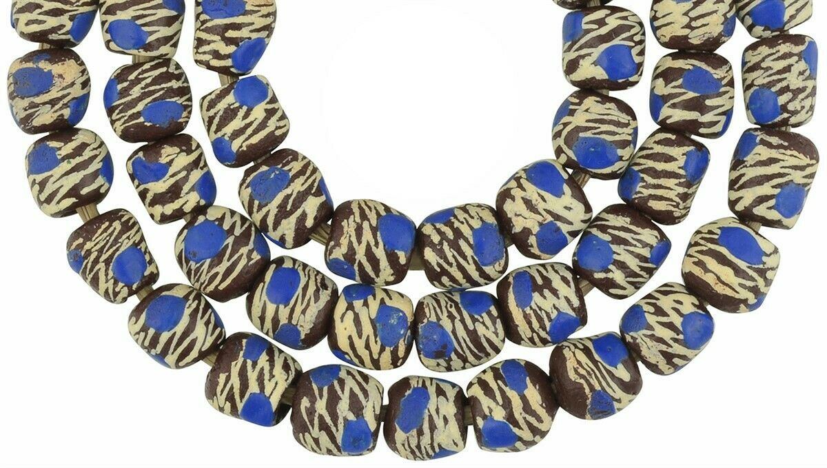 Handmade African beads recycled glass powder Krobo necklace Ghana - Tribalgh