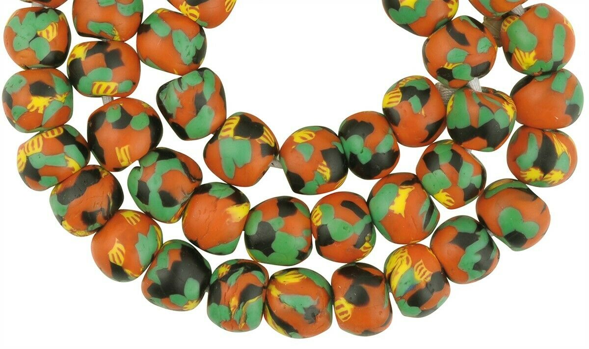 African recycled beads handmade Ghana necklace tumbled glass - Tribalgh