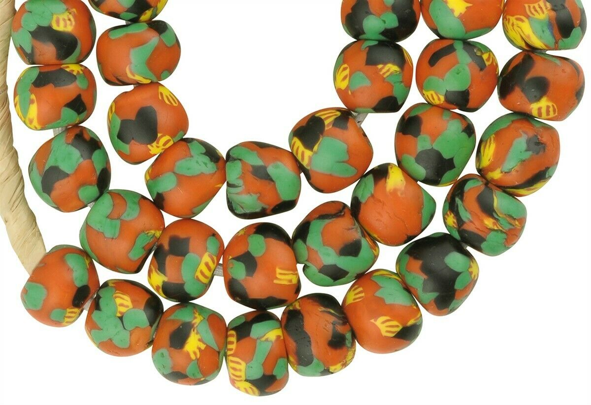 African recycled beads handmade Ghana necklace tumbled glass - Tribalgh