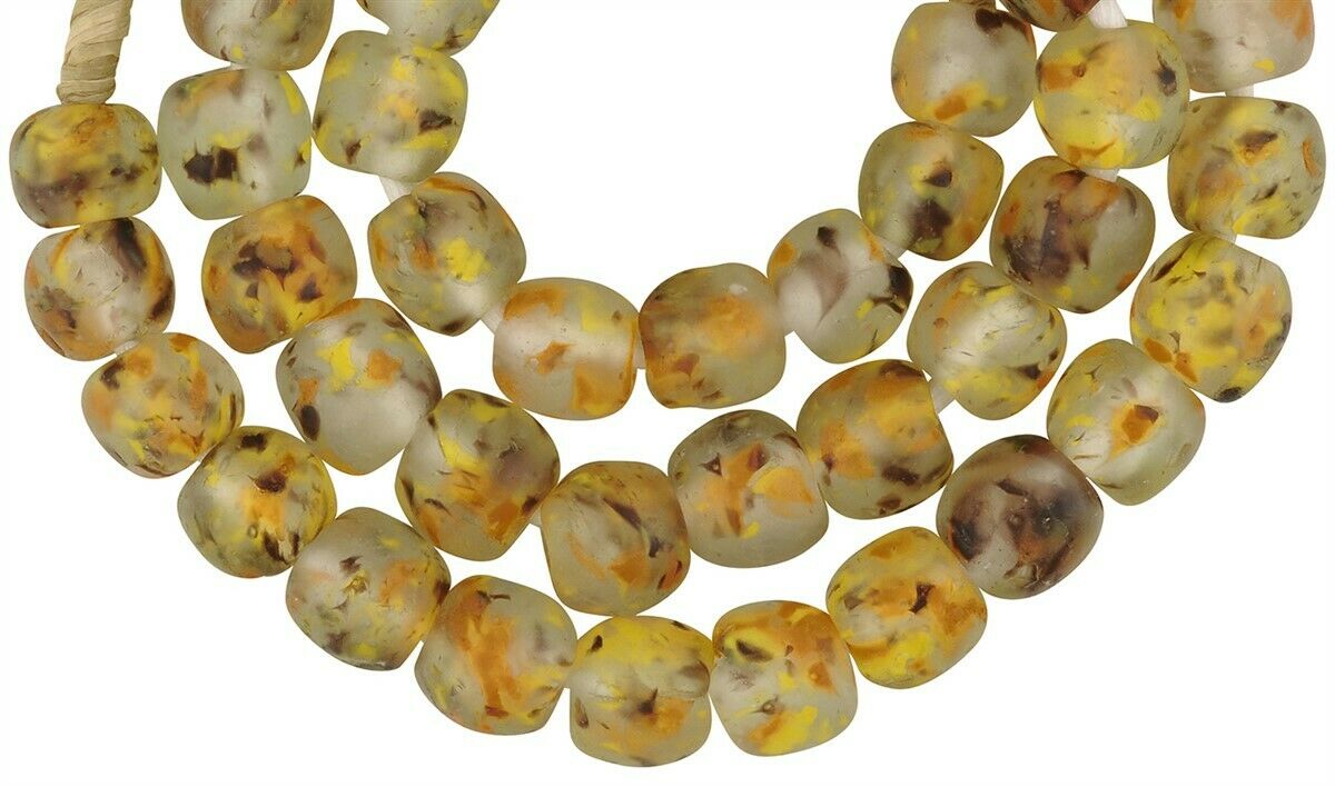 Recycled powder glass beads Krobo translucent African tumbled necklace - Tribalgh